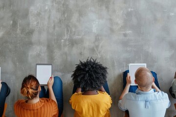 Diverse Group of Students Engaged in Digital Learning Session Using Tablets in Modern Classroom