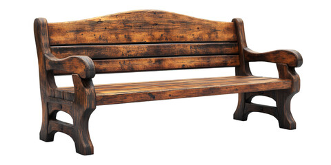 a wooden bench with a white background. 