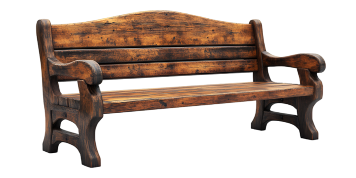 a wooden bench with a white background. 