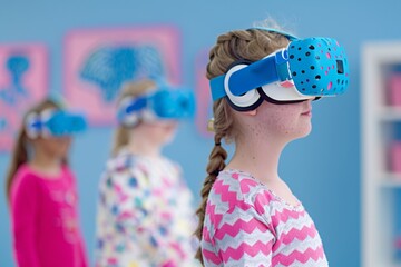 Diverse Young Students Using VR Headsets in Classroom Guided by Teacher, Exploring Historical Sites or Anatomy, Modern Interactive Learning Environment, Daytime