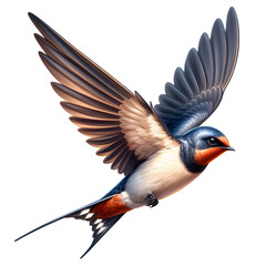 Fototapeta premium Red-rumped swallow in flight, Cecropis daurica, isolated on white, birds of Montenegro