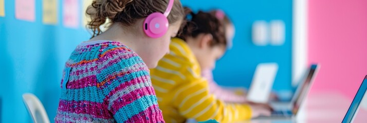 Diverse High School Students and Teacher Collaborate on AI-Coding Project Using Laptops and Smartboards in a Modern Classroom Setting