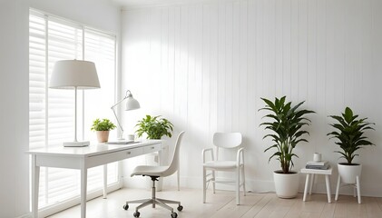 Bright and Stylish Home Office with Modern Furniture and Greenery for Productive Work Environment