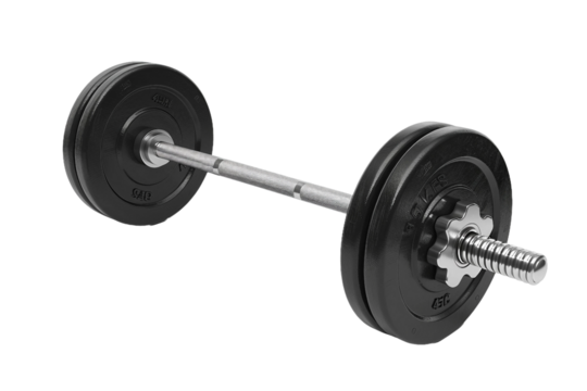Fitness barbell with weights isolated on transparent background