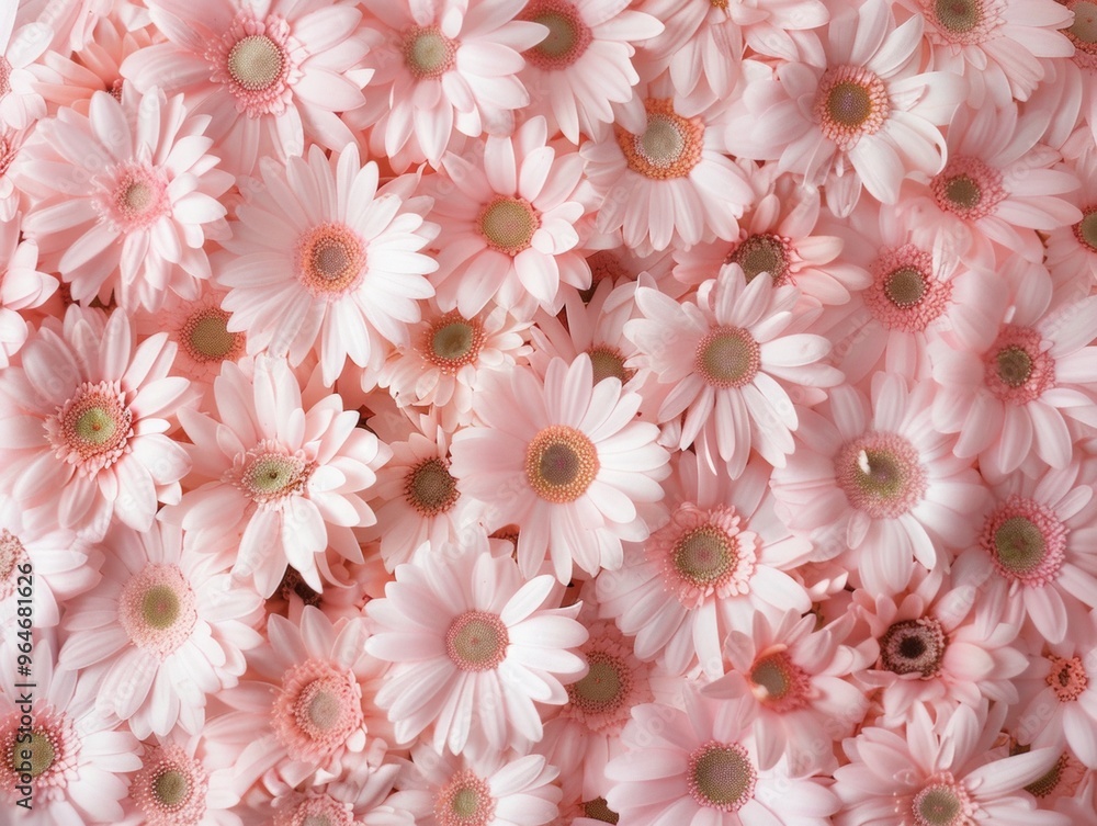 Poster aerial view of symmetrical pastel pink flower pattern with geometric texture and soft diffused light