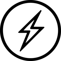 A striking black lightning bolt icon within a circle, representing electricity, power, energy, or a sudden surge