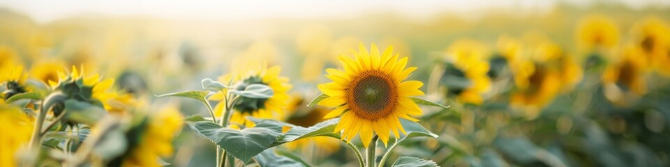 Obraz premium Group of Children and Adults Enjoying a Sunny Day in a Vibrant Sunflower Field, Celebrating Natures Beauty with Smiles and Joy - Morning, Summer