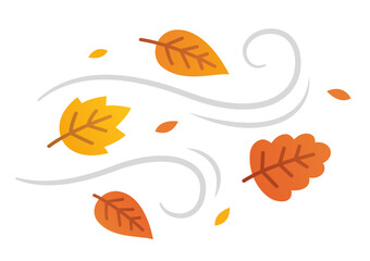 Autumn leaves falling in blowing wind. Simple cartoon vector illustration.