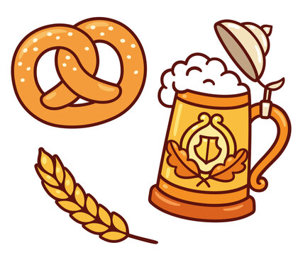 recommend clip art: Beer stein and pretzel drawing set