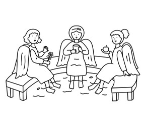 足湯につかりおしゃべりをする天使たち