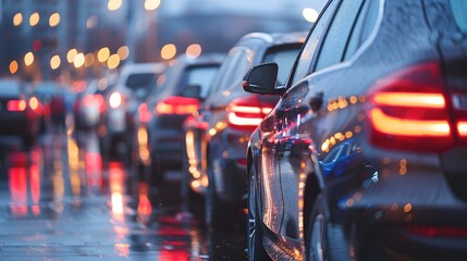 Obraz premium Car parked at outdoor parking lot. Used car for sale and rental service. Automobile parking area. Car dealership and dealer agent concept.