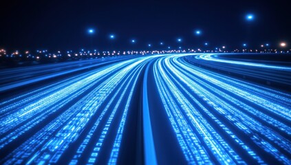 Fototapeta premium Abstract Night Road with Digital Light Trails