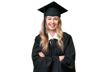 Young university English graduate woman over isolated background keeping the arms crossed in...
