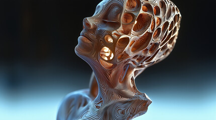 Abstract Human Form Sculpture: Digital Art with Geometric and Organic Shapes