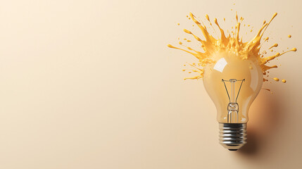 Abstract Yellow Paint Splashing Light Bulb - Creative Concept