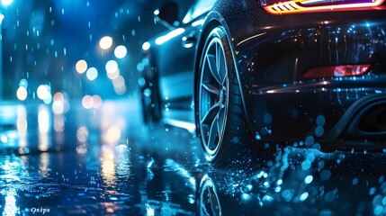 Luxury expensive car parked on dark background. modern luxury design gray car. Clean lines and detailed front view of modern automotive advertising