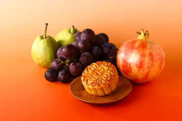 fresh fruits and a mooncake