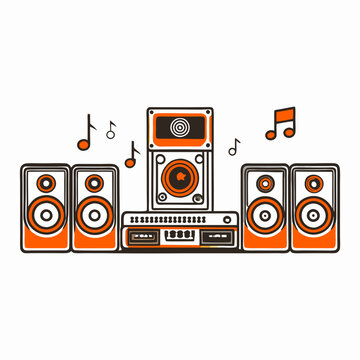 orange stereo system with musical notes clip art preview