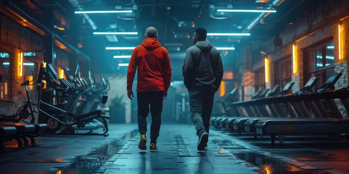 Personal trainer guiding a client in a modern gym during a workout session