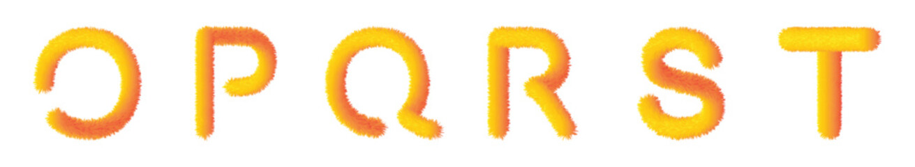 Fluffy text effect. Alphabet Letters O,P,Q,R,S,T Yellow color