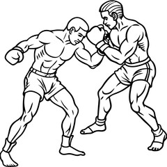 Boxer ready to fight on white background. Outline art.