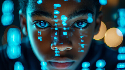 A young boy with a blue face staring at the camera