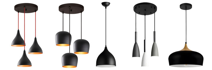 Black light fixtures set hanging against white and transparent background