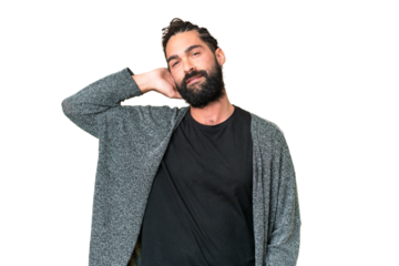 Young man with beard over isolated chroma key background having doubts