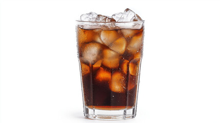 cola drink with ice in glass isolated on white background