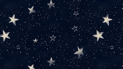 Naklejka premium Hand Drawn White Stars on Dark Blue Night Sky Seamless Pattern