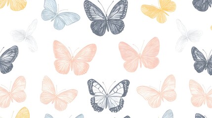 Watercolor Butterfly Seamless Pattern  Pastel Colors  Floral Design  Repeat Pattern  Background Design