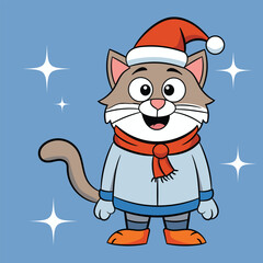 Vector funny cat for Christmas and New Year illustration
