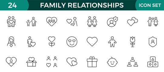 Loving Family Relationships outline modern icon set. editable line icon collection.