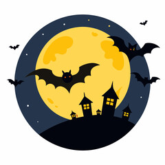 Spooky halloween full moon with bats vector illustration isolated