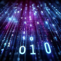 Abstract binary background for hackathon and other digital events, A high-tech image of binary code flowing in a blue digital data stream, representing the concept of information technology