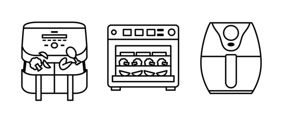 Air fryer black icon set