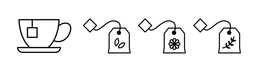 Tea bags and cups icons set