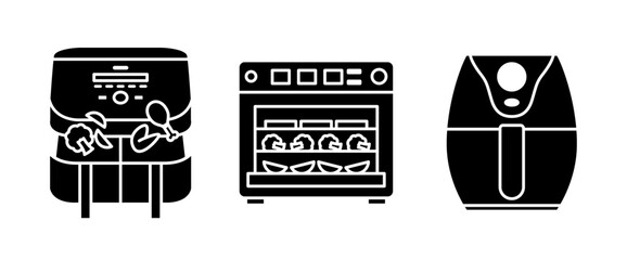 Air fryer black icon set