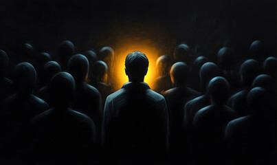 Fototapeta premium Amongst Others in Dark Conditions, One Man Glows