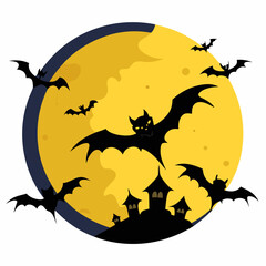 Spooky halloween full moon with bats vector illustration isolated