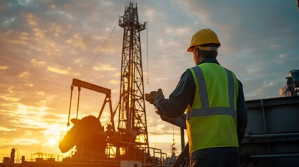 Oil Rig Worker at Sunset