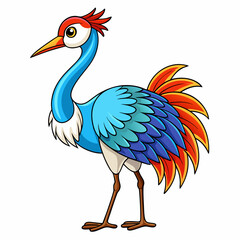 Vibrant Full-Body Crane Vector Art with Bold Lines on White Background