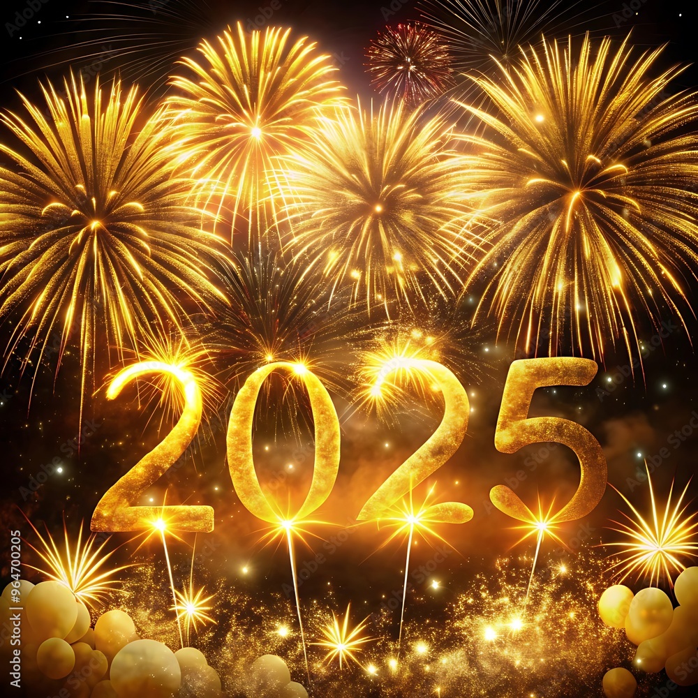 Fototapete sparkling happy new year 2025. the new year in a joyful and festive in 2025