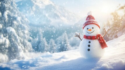 Obraz premium Cheerful Snowman in Winter Wonderland