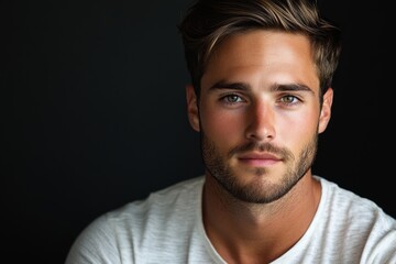 Obraz premium Portrait of a young man with brown hair and a white shirt