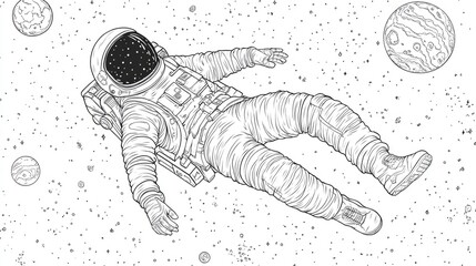 Astronaut Floating in Space with Stars and Planets - A Cosmic View