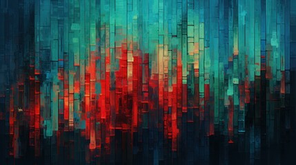 Obraz premium Abstract Digital Glitches Mosaic Pattern Background with Gradient. Vibrant Colors, Pixelated Texture