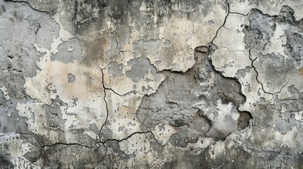 Texture of aged cracked cement wall and floor with dirt stains.