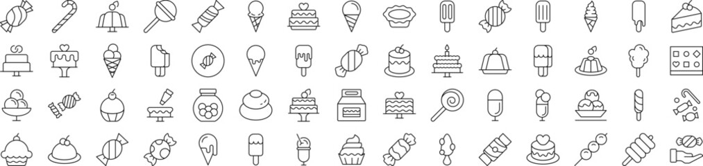 Pastry, Sugary Food and Desserts Related Icon Set. Editable Stroke. Suitable for Web Sites, Books, Cards, Apps
