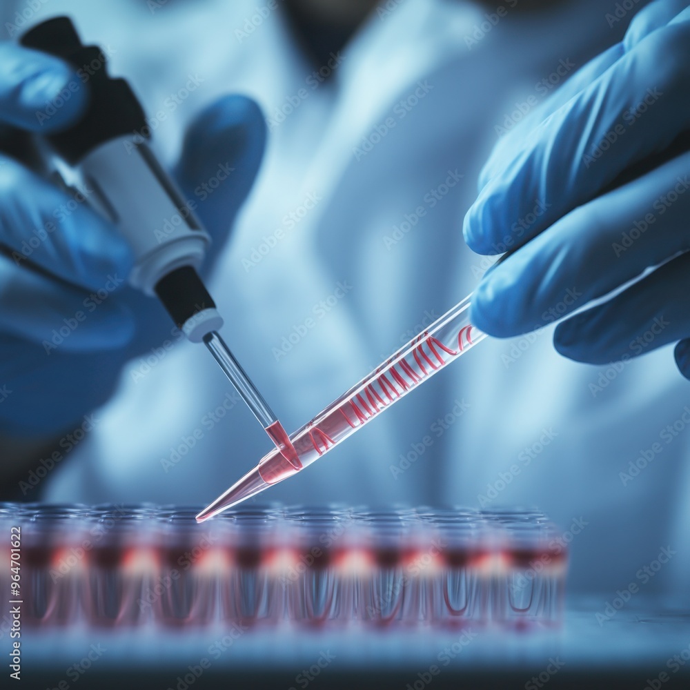 Poster close-up of a gene editing tool, such as crispr, in use by a researcher in a high-tech lab random ad